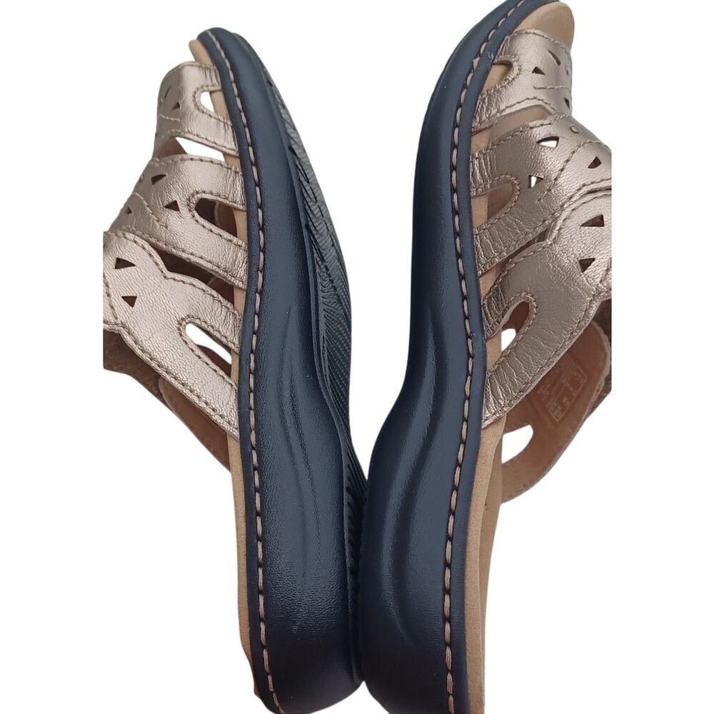 Clarks Collection Gold Metallic Comfort Slide Sandals Womens 8 Adjustable Straps - Picture 8 of 12